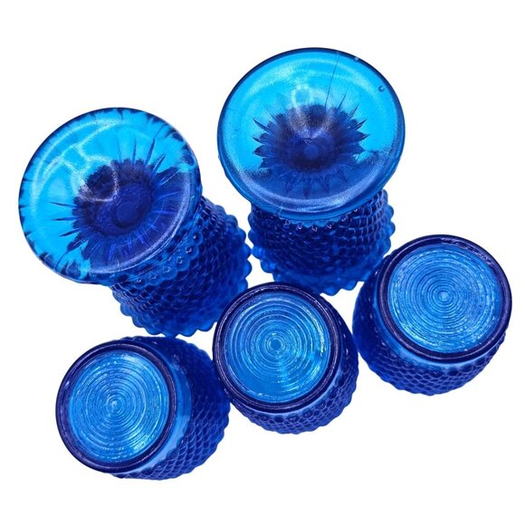 Hobnail Cobalt Blue Glass Votive Candle Holders Mixed Set Of 5 - Picture 10 of 15